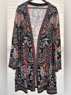 Boho Floral Bird Print Kimono Duster Cardigan | Open Front